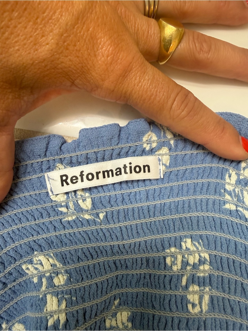 Blue Floral Square-Neck Mini Dress - Reformation - Picture 2 of 6